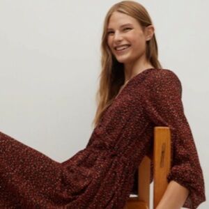 Mango Boho Red Pattern Midi Dress NWT Size 8